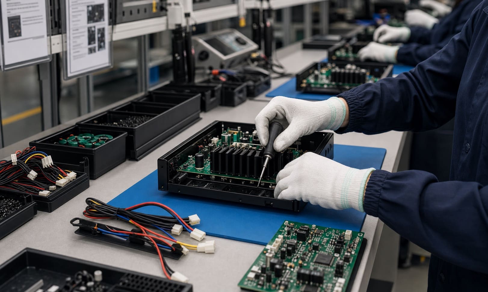Electronics assembly line for audio product PCBs