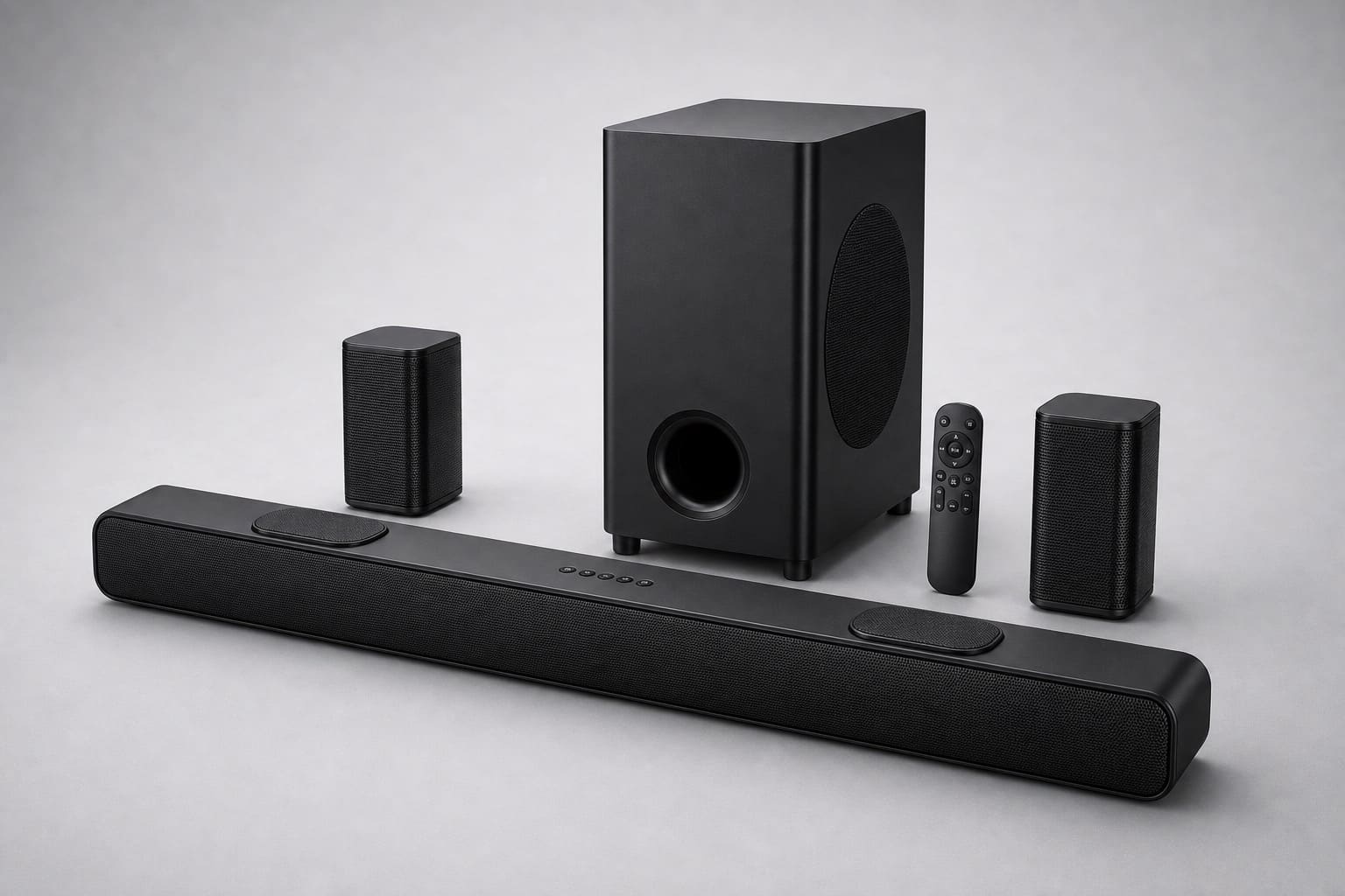 Unbranded surround soundbar kit with subwoofer and satellite speakers