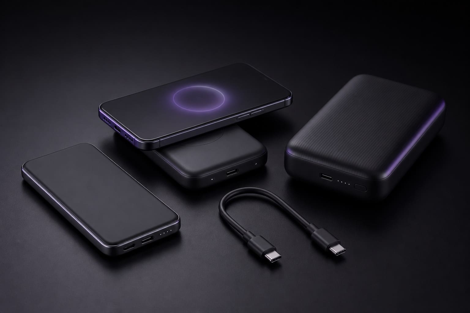 Lineup of contemporary unbranded wired and wireless power bank designs
